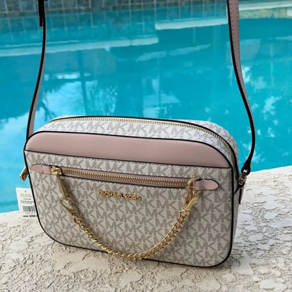 Michael Kors Jet Set Item Large East West Zip Chain Crossbody Powder Blush Multi - Picture 3 of 16